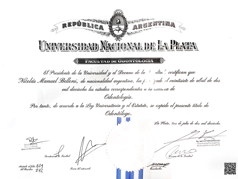 Argentina Dentist certificate
