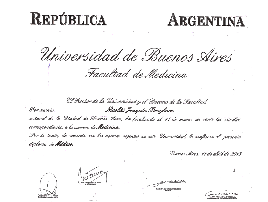 Argentina ophthalmologic doctor certificate